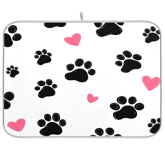 Kitchen Drying Mat Kitchen Drying Pad 16x18In Drying Dish Mat Dish Drying Mats Kitchen Countertop Multi-Function Drain Drying Mat Silky Black Paw Prints