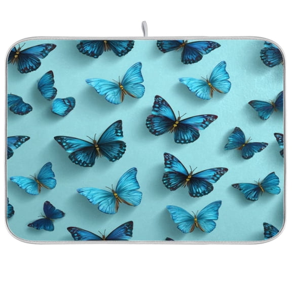 Kitchen Drying Mat Kitchen Drying Pad 16x18In Drying Dish Mat Dish Drying Mats Kitchen Countertop Multi-Function Drain Drying Mat Simple Blue Butterfly Pattern