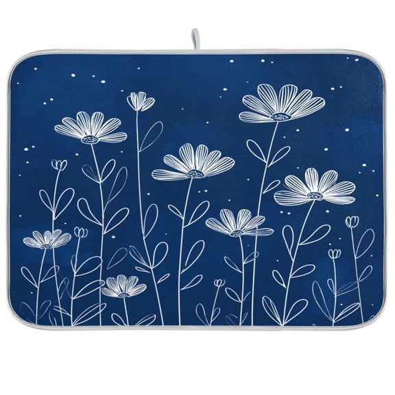 Kitchen Drying Mat Kitchen Drying Pad 16x18In Drying Dish Mat Dish Drying Mats Kitchen Countertop Multi-Function Drain Drying Mat Simple White Outline Daisies