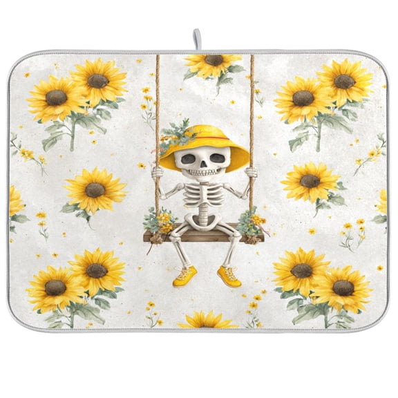 Kitchen Drying Mat Kitchen Drying Pad 16x18In Drying Dish Mat Dish Drying Mats Kitchen Countertop Multi-Function Drain Drying Mat Skull Sunflower