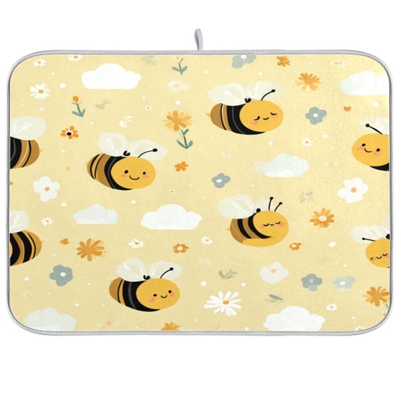 Kitchen Drying Mat Kitchen Drying Pad 16x18In Drying Dish Mat Dish Drying Mats Kitchen Countertop Multi-Function Drain Drying Mat Smiling Bees Yellow Honeycomb