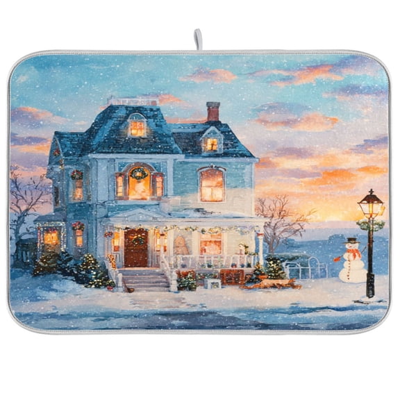 Kitchen Drying Mat Kitchen Drying Pad 16x18In Drying Dish Mat Dish Drying Mats Kitchen Countertop Multi-Function Drain Drying Mat Snow Christmas House
