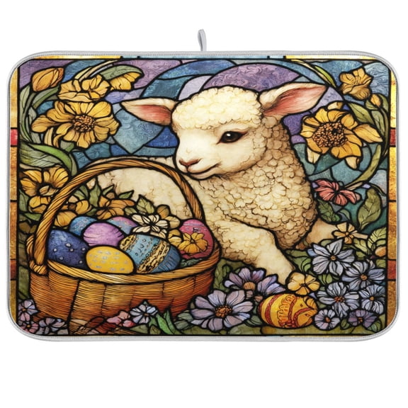 Kitchen Drying Mat Kitchen Drying Pad 16x18In Drying Dish Mat Dish Drying Mats Kitchen Countertop Multi-Function Drain Drying Mat Stained Glass Lamb