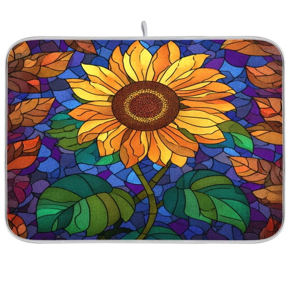 Kitchen Drying Mat Kitchen Drying Pad 16x18In Drying Dish Mat Dish Drying Mats Kitchen Countertop Multi-Function Drain Drying Mat Stained Glass Sunflower