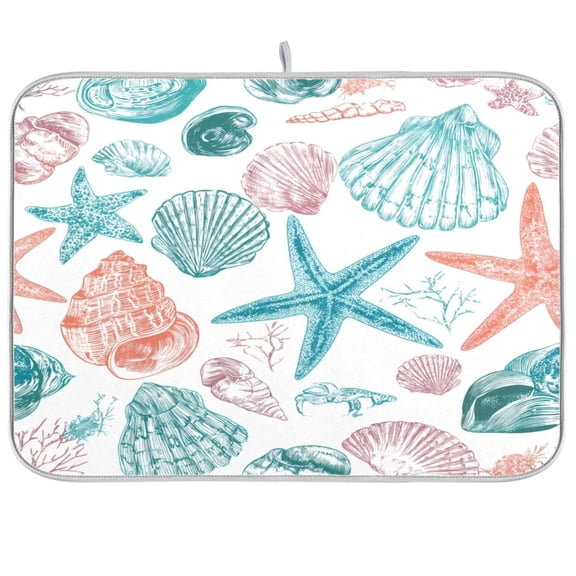 Kitchen Drying Mat Kitchen Drying Pad 16x18In Drying Dish Mat Dish Drying Mats Kitchen Countertop Multi-Function Drain Drying Mat Starfish and Shells Art
