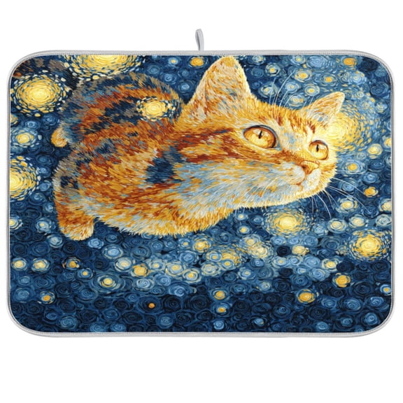 Kitchen Drying Mat Kitchen Drying Pad 16x18In Drying Dish Mat Dish Drying Mats Kitchen Countertop Multi-Function Drain Drying Mat Starlight Orange Cat