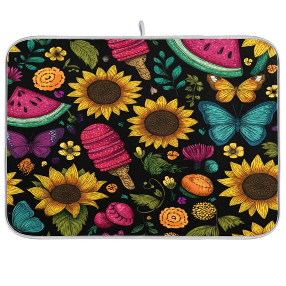 Kitchen Drying Mat Kitchen Drying Pad 16x18In Drying Dish Mat Dish Drying Mats Kitchen Countertop Multi-Function Drain Drying Mat Summer Elements Pattern