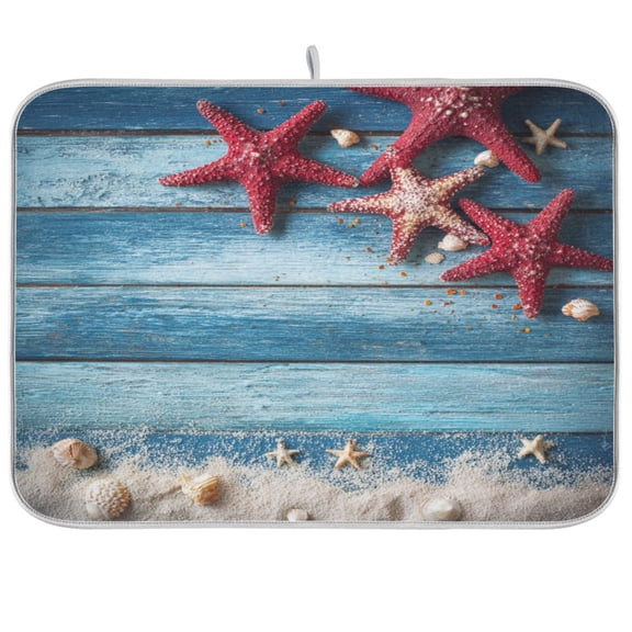 Kitchen Drying Mat Kitchen Drying Pad 16x18In Drying Dish Mat Dish Drying Mats Kitchen Countertop Multi-Function Drain Drying Mat Summer Starfish Beach
