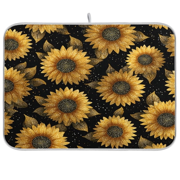 Kitchen Drying Mat Kitchen Drying Pad 16x18In Drying Dish Mat Dish Drying Mats Kitchen Countertop Multi-Function Drain Drying Mat Sunflower Pattern Black