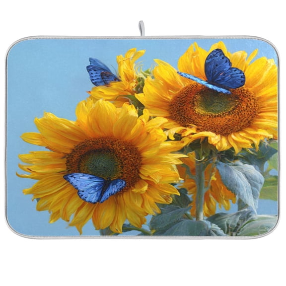 Kitchen Drying Mat Kitchen Drying Pad 16x18In Drying Dish Mat Dish Drying Mats Kitchen Countertop Multi-Function Drain Drying Mat Sunflowers and Butterflies