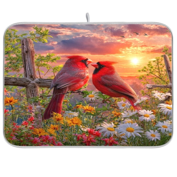 Kitchen Drying Mat Kitchen Drying Pad 16x18In Drying Dish Mat Dish Drying Mats Kitchen Countertop Multi-Function Drain Drying Mat Sunrise Bird Scene