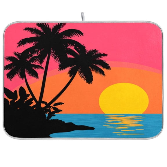 Kitchen Drying Mat Kitchen Drying Pad 16x18In Drying Dish Mat Dish Drying Mats Kitchen Countertop Multi-Function Drain Drying Mat Sunset Coconut
