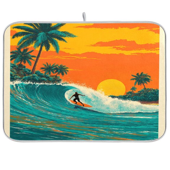 Kitchen Drying Mat Kitchen Drying Pad 16x18In Drying Dish Mat Dish Drying Mats Kitchen Countertop Multi-Function Drain Drying Mat Surfers Ride Ocean Waves