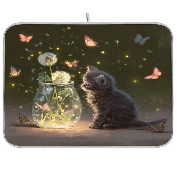Kitchen Drying Mat Kitchen Drying Pad 16x18In Drying Dish Mat Dish Drying Mats Kitchen Countertop Multi-Function Drain Drying Mat Sweet Kitty Glow