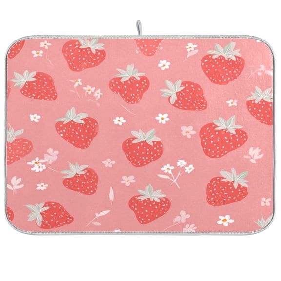 Kitchen Drying Mat Kitchen Drying Pad 16x18In Drying Dish Mat Dish Drying Mats Kitchen Countertop Multi-Function Drain Drying Mat Sweet Pink Strawberry Pattern