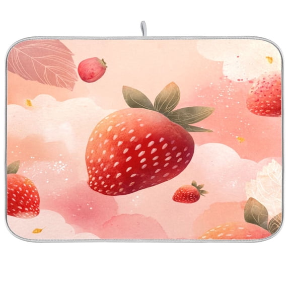 Kitchen Drying Mat Kitchen Drying Pad 16x18In Drying Dish Mat Dish Drying Mats Kitchen Countertop Multi-Function Drain Drying Mat Sweet Strawberry Hand Drawn