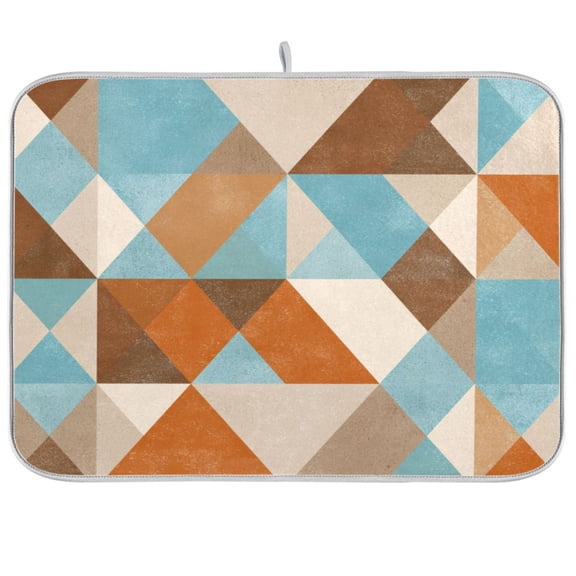Kitchen Drying Mat Kitchen Drying Pad 16x18In Drying Dish Mat Dish Drying Mats Kitchen Countertop Multi-Function Drain Drying Mat Terracotta Triangle Geometric Mosaic