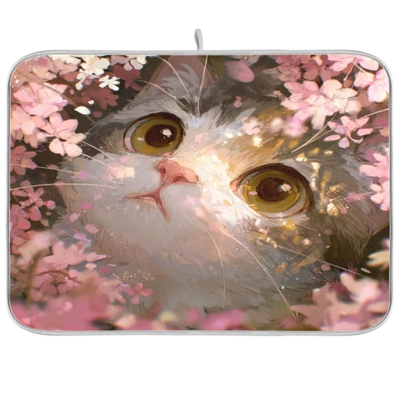 Kitchen Drying Mat Kitchen Drying Pad 16x18In Drying Dish Mat Dish Drying Mats Kitchen Countertop Multi-Function Drain Drying Mat The Little Cat