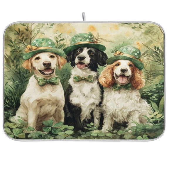Kitchen Drying Mat Kitchen Drying Pad 16x18In Drying Dish Mat Dish Drying Mats Kitchen Countertop Multi-Function Drain Drying Mat Three Dogs Waiting