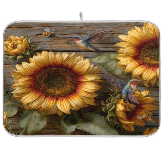 Kitchen Drying Mat Kitchen Drying Pad 16x18In Drying Dish Mat Dish Drying Mats Kitchen Countertop Multi-Function Drain Drying Mat Three Sunflowers Pattern