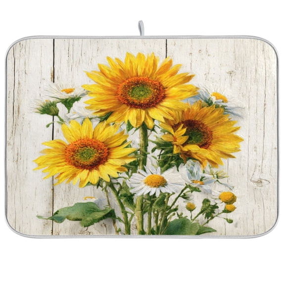 Kitchen Drying Mat Kitchen Drying Pad 16x18In Drying Dish Mat Dish Drying Mats Kitchen Countertop Multi-Function Drain Drying Mat Three Sunflowers