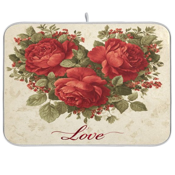 Kitchen Drying Mat Kitchen Drying Pad 16x18In Drying Dish Mat Dish Drying Mats Kitchen Countertop Multi-Function Drain Drying Mat Three Valentine's Day Roses
