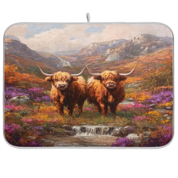 Kitchen Drying Mat Kitchen Drying Pad 16x18In Drying Dish Mat Dish Drying Mats Kitchen Countertop Multi-Function Drain Drying Mat Two Cute Cattle