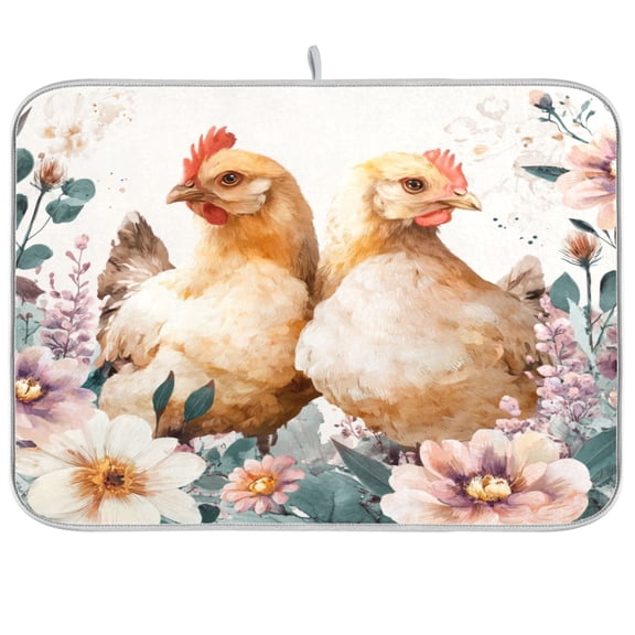 Kitchen Drying Mat Kitchen Drying Pad 16x18In Drying Dish Mat Dish Drying Mats Kitchen Countertop Multi-Function Drain Drying Mat Two Cute Chickens
