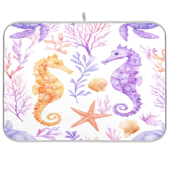Kitchen Drying Mat Kitchen Drying Pad 16x18In Drying Dish Mat Dish Drying Mats Kitchen Countertop Multi-Function Drain Drying Mat Two Cute Seahorses
