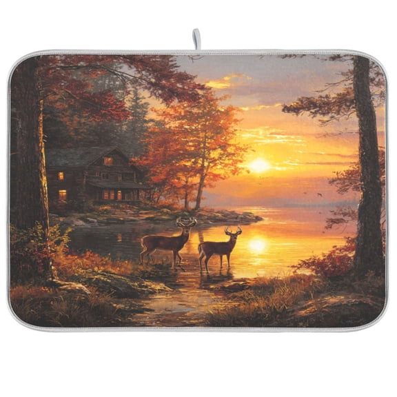 Kitchen Drying Mat Kitchen Drying Pad 16x18In Drying Dish Mat Dish Drying Mats Kitchen Countertop Multi-Function Drain Drying Mat Two Deer Near Lake