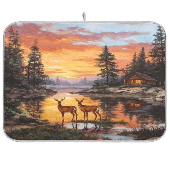 Kitchen Drying Mat Kitchen Drying Pad 16x18In Drying Dish Mat Dish Drying Mats Kitchen Countertop Multi-Function Drain Drying Mat Two Deer by Lake