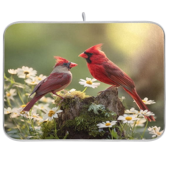 Kitchen Drying Mat Kitchen Drying Pad 16x18In Drying Dish Mat Dish Drying Mats Kitchen Countertop Multi-Function Drain Drying Mat Two Red Birds