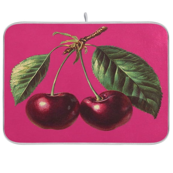 Kitchen Drying Mat Kitchen Drying Pad 16x18In Drying Dish Mat Dish Drying Mats Kitchen Countertop Multi-Function Drain Drying Mat Two Red Cherries