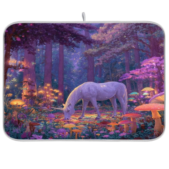 Kitchen Drying Mat Kitchen Drying Pad 16x18In Drying Dish Mat Dish Drying Mats Kitchen Countertop Multi-Function Drain Drying Mat Unicorn Grazing Enchanted Clearing