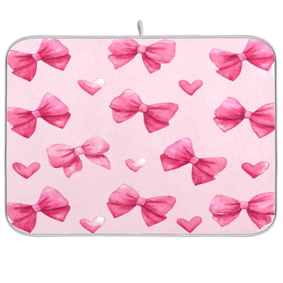 Kitchen Drying Mat Kitchen Drying Pad 16x18In Drying Dish Mat Dish Drying Mats Kitchen Countertop Multi-Function Drain Drying Mat Valentine's Day Bow