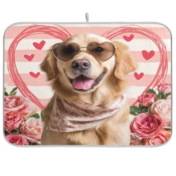 Kitchen Drying Mat Kitchen Drying Pad 16x18In Drying Dish Mat Dish Drying Mats Kitchen Countertop Multi-Function Drain Drying Mat Valentine's Day Dog Love