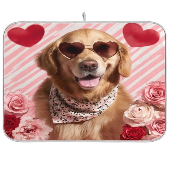 Kitchen Drying Mat Kitchen Drying Pad 16x18In Drying Dish Mat Dish Drying Mats Kitchen Countertop Multi-Function Drain Drying Mat Valentine's Day Dog