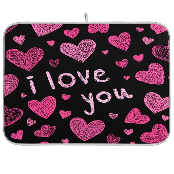 Kitchen Drying Mat Kitchen Drying Pad 16x18In Drying Dish Mat Dish Drying Mats Kitchen Countertop Multi-Function Drain Drying Mat Valentine's Day Love Pattern