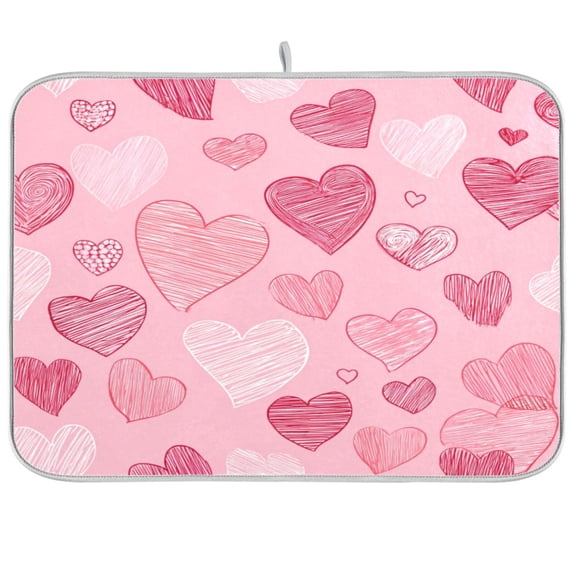 Kitchen Drying Mat Kitchen Drying Pad 16x18In Drying Dish Mat Dish Drying Mats Kitchen Countertop Multi-Function Drain Drying Mat Valentine's Day Pink Heart