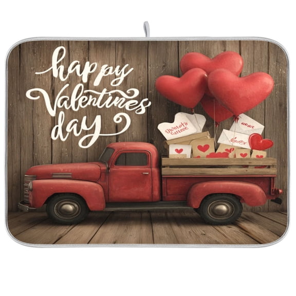 Kitchen Drying Mat Kitchen Drying Pad 16x18In Drying Dish Mat Dish Drying Mats Kitchen Countertop Multi-Function Drain Drying Mat Valentine's Day Truck