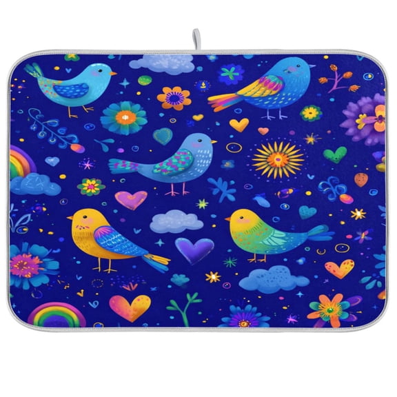 Kitchen Drying Mat Kitchen Drying Pad 16x18In Drying Dish Mat Dish Drying Mats Kitchen Countertop Multi-Function Drain Drying Mat Vibrant Bird Flight Pattern
