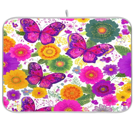 Kitchen Drying Mat Kitchen Drying Pad 16x18In Drying Dish Mat Dish Drying Mats Kitchen Countertop Multi-Function Drain Drying Mat Vibrant Butterflies