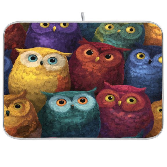 Kitchen Drying Mat Kitchen Drying Pad 16x18In Drying Dish Mat Dish Drying Mats Kitchen Countertop Multi-Function Drain Drying Mat Vibrant Colored Owls