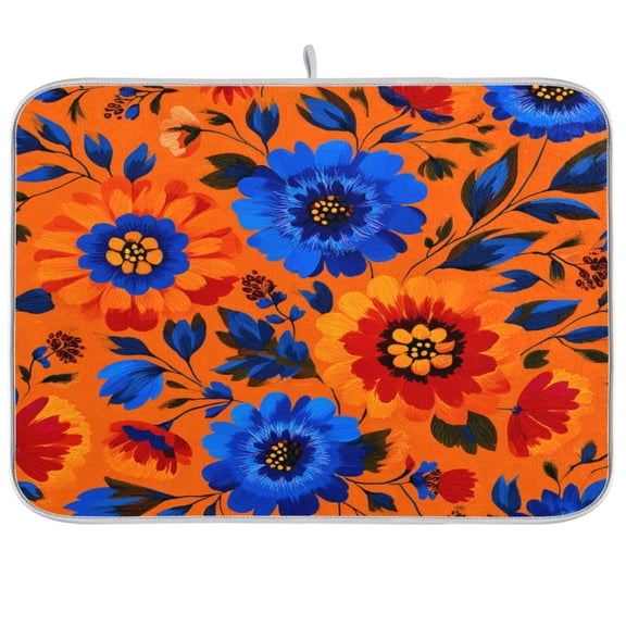 Kitchen Drying Mat Kitchen Drying Pad 16x18In Drying Dish Mat Dish Drying Mats Kitchen Countertop Multi-Function Drain Drying Mat Vibrant Flower Pattern
