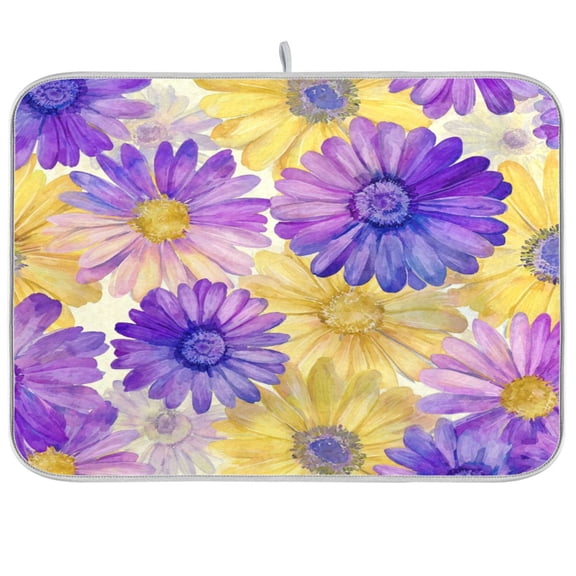 Kitchen Drying Mat Kitchen Drying Pad 16x18In Drying Dish Mat Dish Drying Mats Kitchen Countertop Multi-Function Drain Drying Mat Vibrant Purple Daisy Pattern