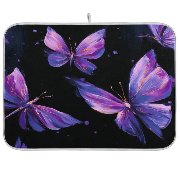 Kitchen Drying Mat Kitchen Drying Pad 16x18In Drying Dish Mat Dish Drying Mats Kitchen Countertop Multi-Function Drain Drying Mat Vivid Purple Butterfly
