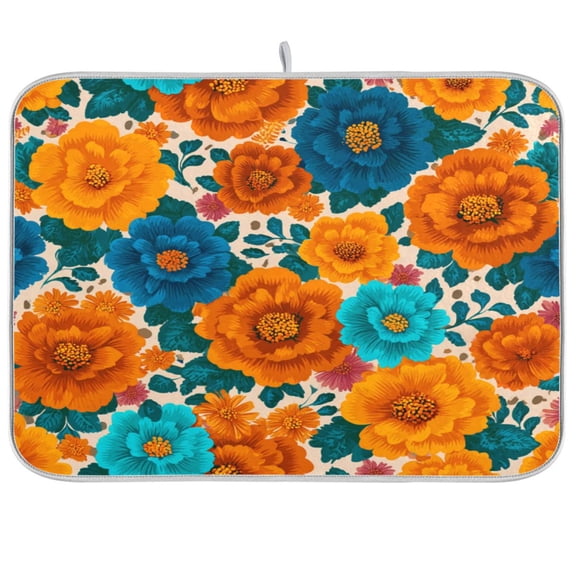 Kitchen Drying Mat Kitchen Drying Pad 16x18In Drying Dish Mat Dish Drying Mats Kitchen Countertop Multi-Function Drain Drying Mat Vividly Colored Flowers