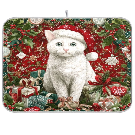 Kitchen Drying Mat Kitchen Drying Pad 16x18In Drying Dish Mat Dish Drying Mats Kitchen Countertop Multi-Function Drain Drying Mat Warm Christmas Cute Cat