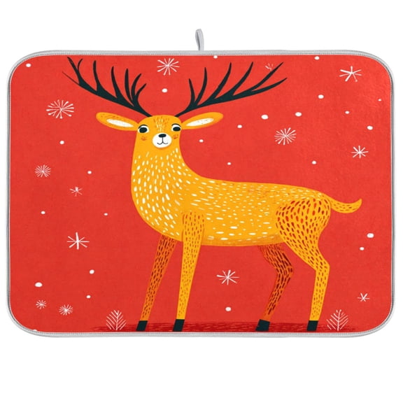 Kitchen Drying Mat Kitchen Drying Pad 16x18In Drying Dish Mat Dish Drying Mats Kitchen Countertop Multi-Function Drain Drying Mat Warm Christmas Deer