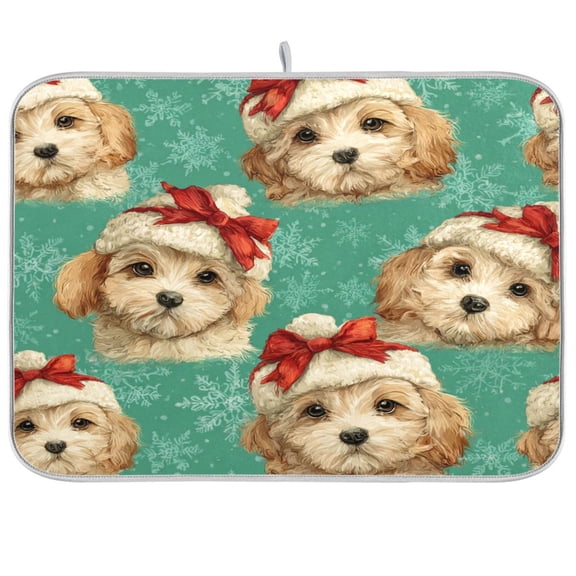 Kitchen Drying Mat Kitchen Drying Pad 16x18In Drying Dish Mat Dish Drying Mats Kitchen Countertop Multi-Function Drain Drying Mat Warm Christmas Dog